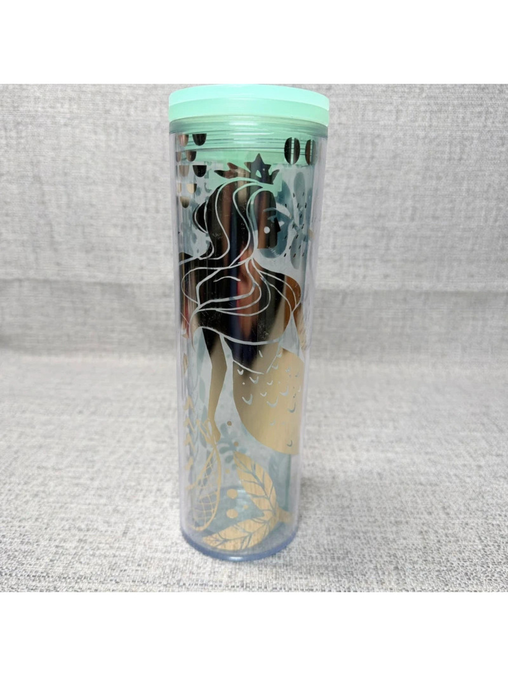 Starbucks Mermaid Siren Tumbler Mint Gold Double Wall Cold Tall Cup Travel 16 oz